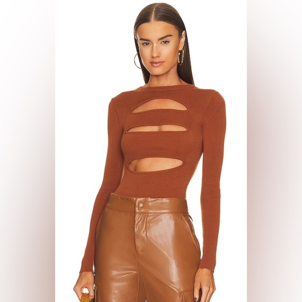 Michael Costello Rust Cutout Long Sleeve Bodysuit